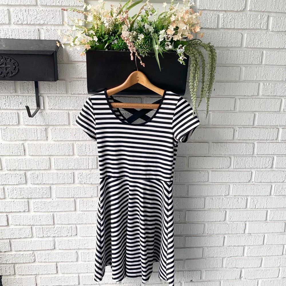 Fit & Flare Striped Dress With Criss Crossed Back